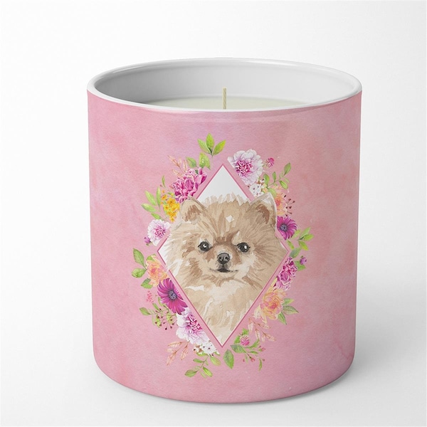 Carolines Treasures 10 oz Pomeranian Pink Flowers Decorative Soy Candle CK4219CDL - main