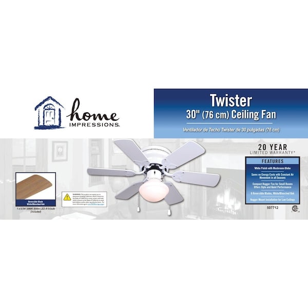 Home Impressions Twister 30'' White Ceiling Fan with Light Kit CF30TWI6WH-L - main