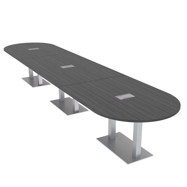 Skutchi Designs Racetrack Conference Table With Power Unit, 48 in W, 192 in L, Grey HAR-RAC-48X192-DOU-WA7949-ESIL - main