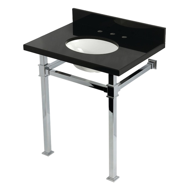Kingston Brass 30-Inch Black Granite Console Sink with Stainless Steel Legs, 8-Inch, 3-Hole KVPK30KOQ1 - main
