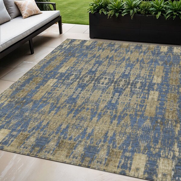 Homeroots 5' X 8' Blue Taupe And Beige Moroccan Washable Indoor Outdoor Area Rug 577188 - main