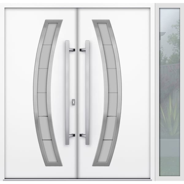 Vdomdoors Steel Double Doors Deux 6500 White Sidelight Exterior Window Stainless Inserts Single Modern Painte DEUX6500DEXD-WS-RH-W72+14 x H80 - main