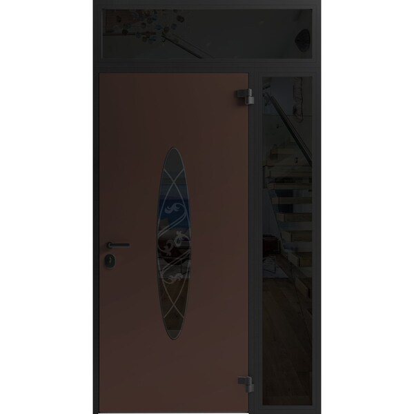 Vdomdoors Front Exterior Prehung Steel Door Ronex1277 Brown Sidelight and Transom Window Sidelite Entry Metal RONEX1277EXD-BRW-W36+12xH80+16-LH-I - main