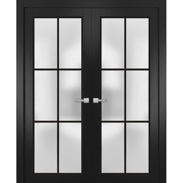 Sartodoors Solid French Double Doors Frosted Glass Planum 2122 Black 64x84 (2* 32x84) Solid Core PLANUM2122DD-BLK-64 x 84 (2* 32x84)-Butterfly - main
