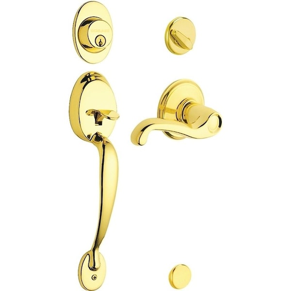 Schlage Plymouth Series Handleset, 1 Grade, Keyed Different Key, Brass, Brass, 238 x 234 in Backset F60V PLY/FLA 505 - main