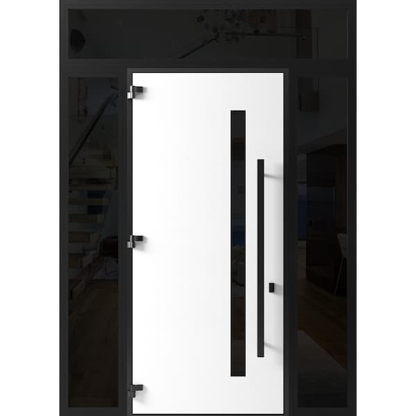 Vdomdoors Front Exterior Prehung Steel Door Ronex0144 Grey 96 2 Sidelight and Transom Window Sidelite Entry RONEX0144EXD-GRE-W16+36+16xH96+16-RH-I - main