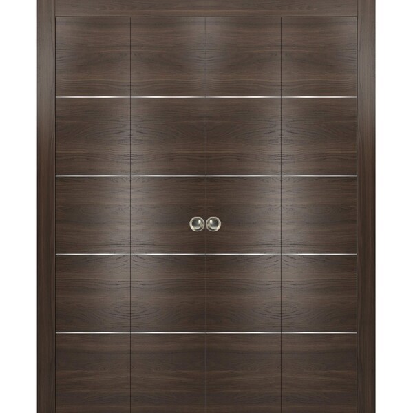Sartodoors Sliding Closet Double Bi-fold Doors, Planum 0020 Chocolate Ash, Sturdy Tracks Moldings Trims Hardwa PLANUM0020DBF-CA-96 x 96 (4* 24x96) - main