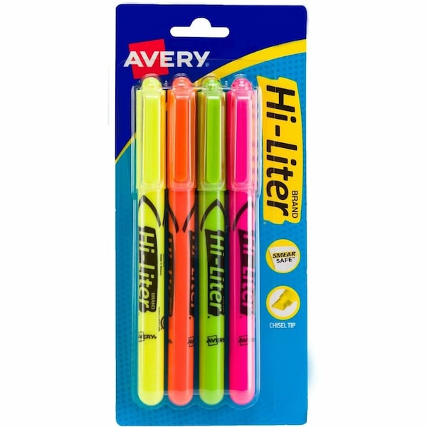 Avery Hi-Liter Pen-Style Highlighters, Sm, PK4 23545 - main