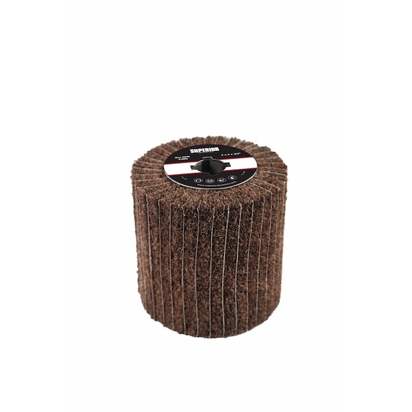 Superior Abrasives SATIN DUPLEX FLAP DRUM HEAVY DUTY AO 4" X 4" X 3/4" QUAD KEYWAY 80 GRIT A026188 - main