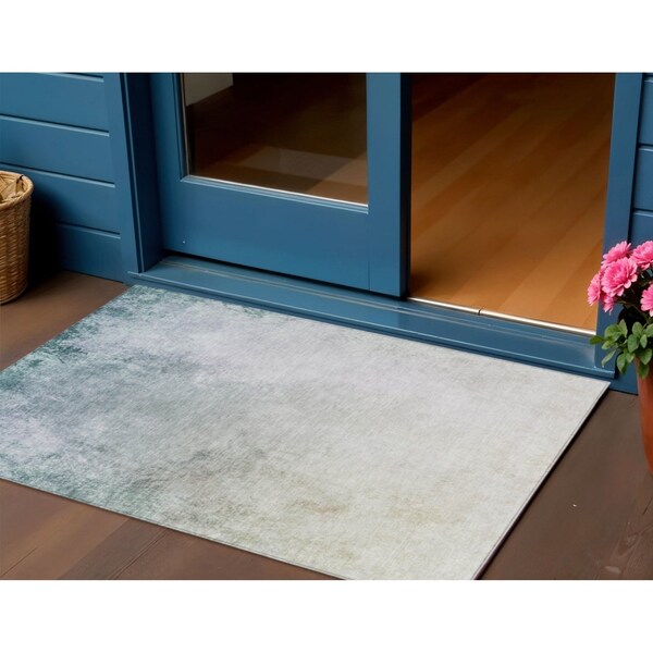 Homeroots 3' X 5' Beige Sky Blue And Teal Blue Ombre Washable Indoor Outdoor Area Rug 577902 - main