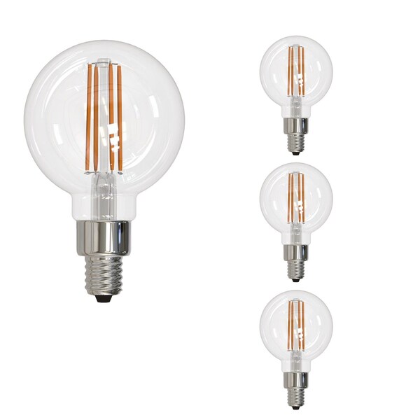 Bulbrite LED Filament 4W, Dimmable G16 Bulbs, Clear Glass, E12 Base, 2700K, 350 Lm, 4PK 862874 - main