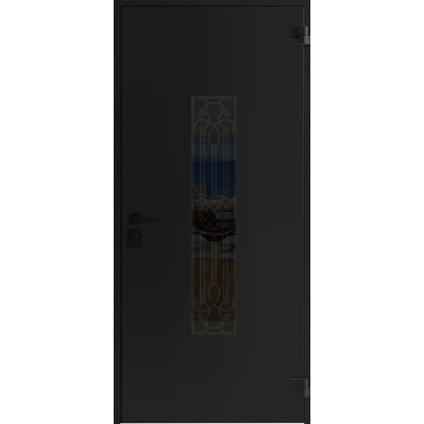 Vdomdoors Front Exterior Prehung Steel Door Ronex1477 Black Enamel Stainless Inserts Entry Metal Modern RONEX1477EXD-BLK-W36xH80-LH-I - main