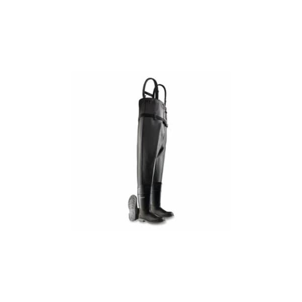 Dunlop Protective Footwear Chest Waders, Steel Toe, Men's 10, 16 in Boot, 53 in Overall L, PVC, Nylon Suspenders, Black/Gray 868-8606700.10 - main