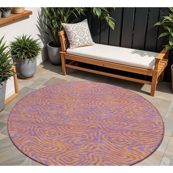 Homeroots 8' Purple And Copper Round Abstract Washable Indoor Outdoor Area Rug 599834 - main