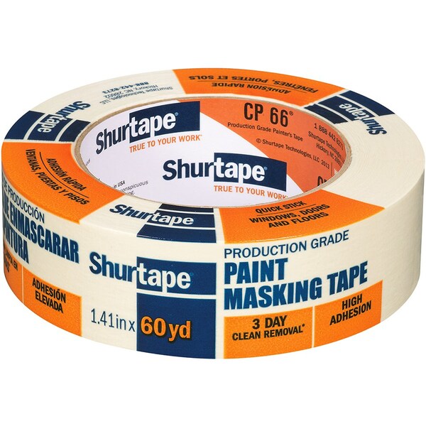 Cp 66 1-Roll of 1.41in x 60 Yds Shurtape CP66 Contractor Grade Masking Tape, Single Wrap 102803 - main
