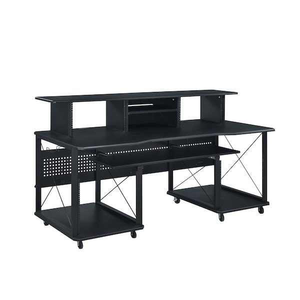 Homeroots 72" Black Wood and Metal Rolling Computer Desk 491533 - main