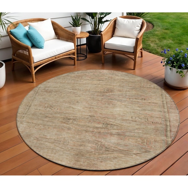 Homeroots 8' Beige And Taupe Round Aztec Washable Indoor Outdoor Area Rug 615538 - main