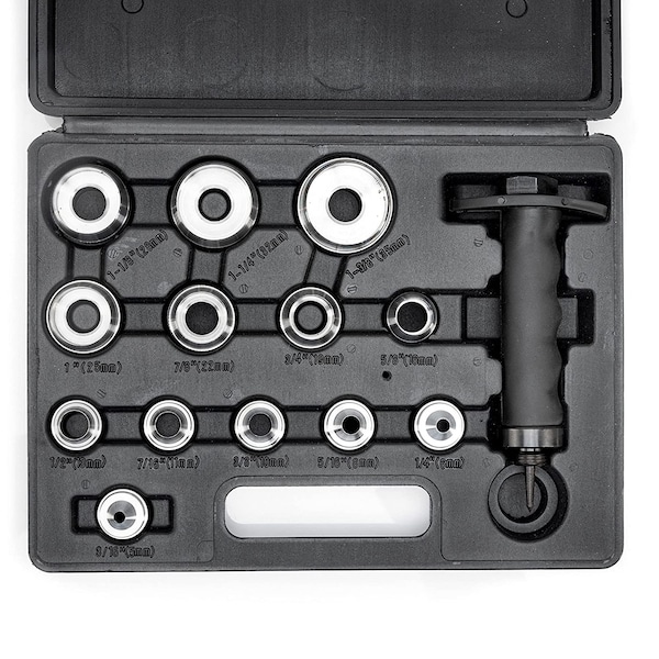 Neiko Hole Punch Set, SAE & Metric, 3/16 in - 1-0.375 in & 5 - 35mm, 14 Piece, 6 in Interchangeable 02604A - main