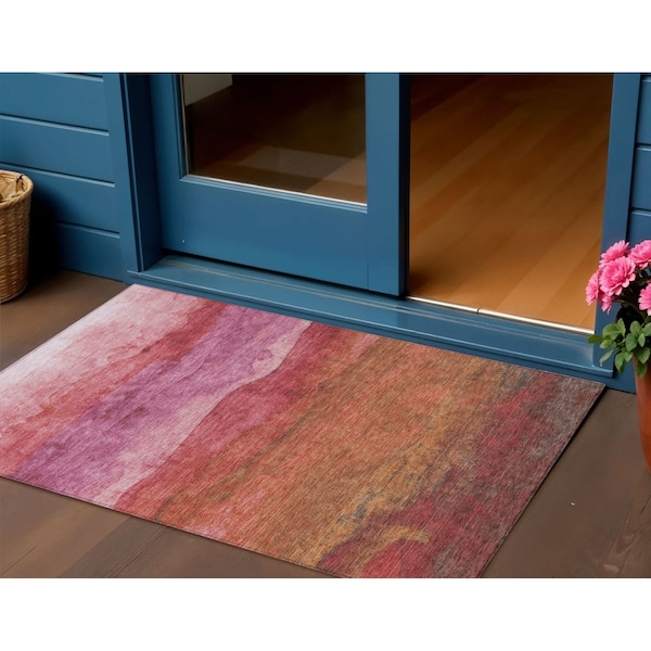 Homeroots 3' X 5' Blush Mauve And Rust Abstract Washable Indoor Outdoor Area Rug 618130 - main