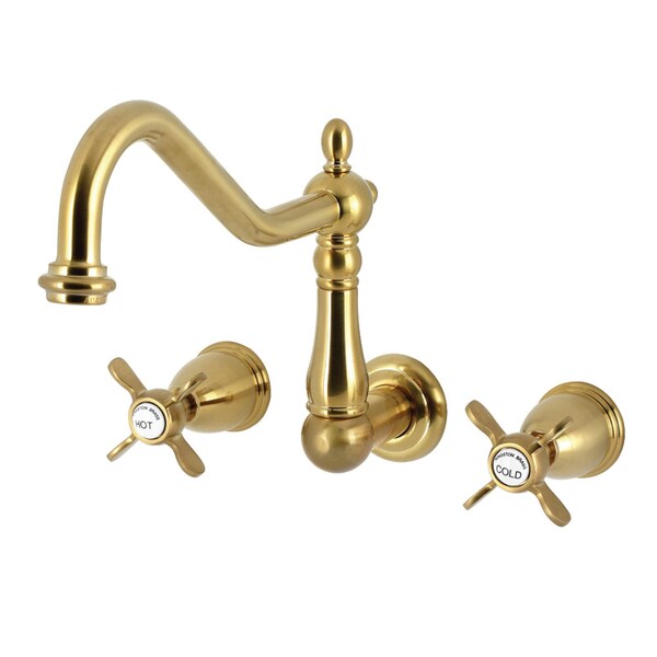 Kingston Brass Two-Handle Wall Mount Kitchen Faucet, Brushed Brass KS1287BEX - main