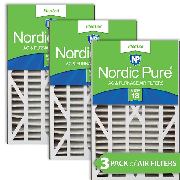Nordic Pure 16x25x3 Pleated Air Filter, High Capacity, Electrostatically Charged Synthetic Media, MERV 13, 3 PK 16x25x3ABM13-3 - main