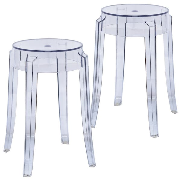 Leisuremod Averill Modern Plastic Dining Stool with Sturdy Seat and Legs, Clear, 2PK AS18CL2 - main