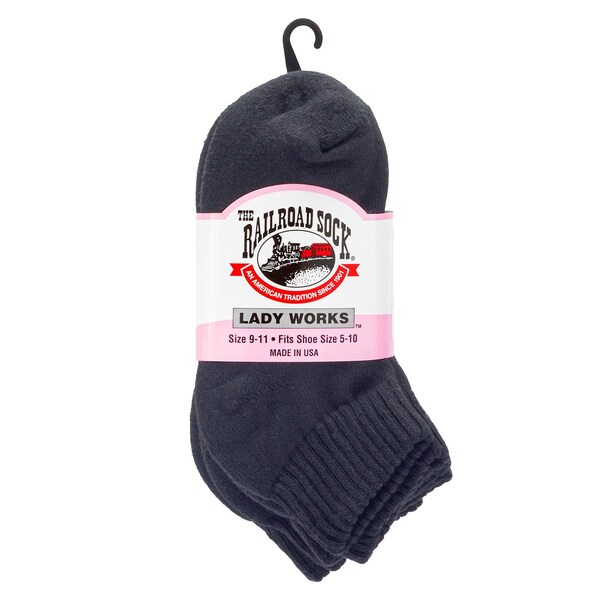 Railroad Sock Womens Quarter Socks, 90% Cotton, 10% Nylon, Black, 5-10 W; 4 Pair-7.5 M, 3 PK 622 - main