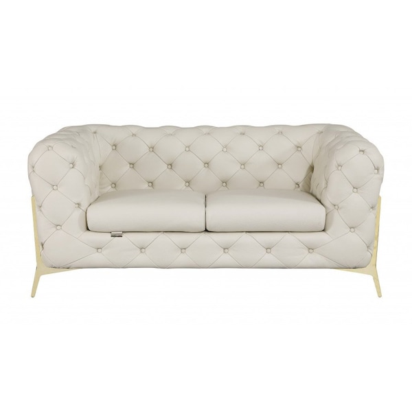 Homeroots 69in Beige And Gold Italian Leather Loveseat 477573 - main