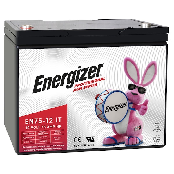 Energizer EN75-12IT, 12 Volt 75 Amp Hr, Long Lasting Sealed Lead Acid AGM Rechargeable Battery EN4098470 - main