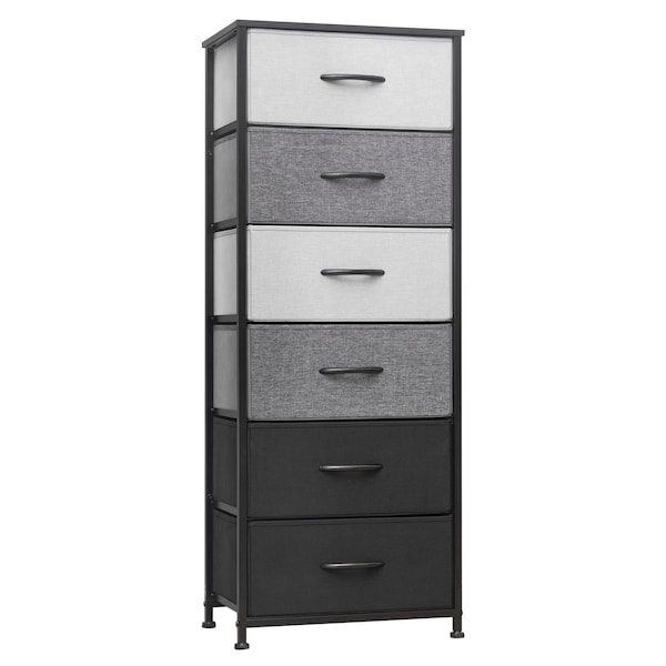 Homeroots 18" Gray and Black Steel and Fabric Six Drawer Chest 484694 - main