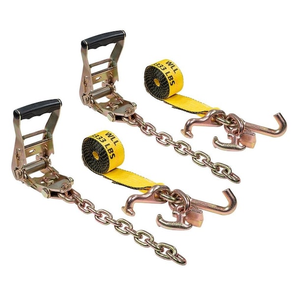 Mytee Products 2in Chain Ratchet Straps w/RTJ Tie Down Roll Back Tow Truck Car Hauler, 2PK RSRTJ28CEx2 - main