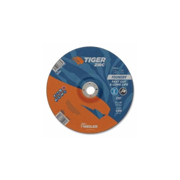 Weiler Tiger Grinding Wheel, Combo, 9 in dia x 1/8 in Thick x 7/8 in Arbor, 30 Grit, Zirconia, 25PK 804-68382 - main