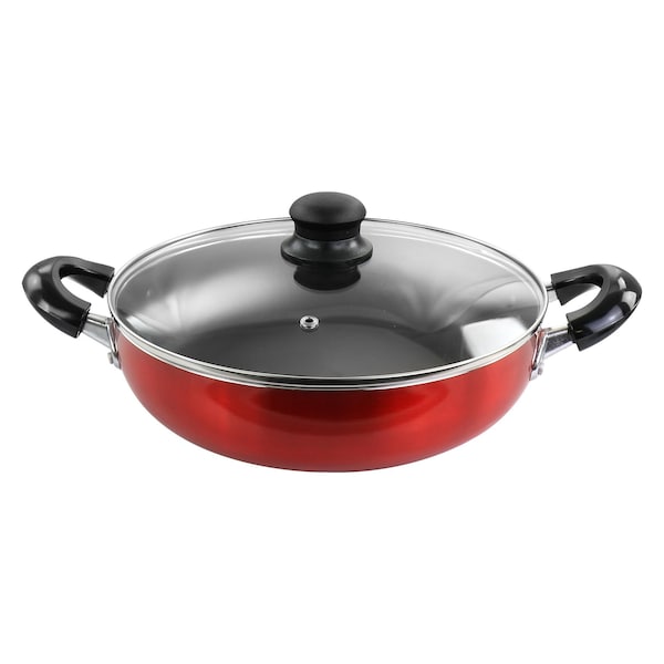Better Chef 10 Inch Red Aluminum Deep Frying Pan with Glass Lid DF1002R - main