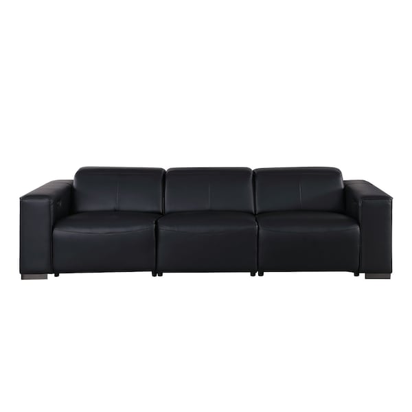 Homeroots 110" Black Top Grain Leather Reclining Metal USB Sofa 720301 - main