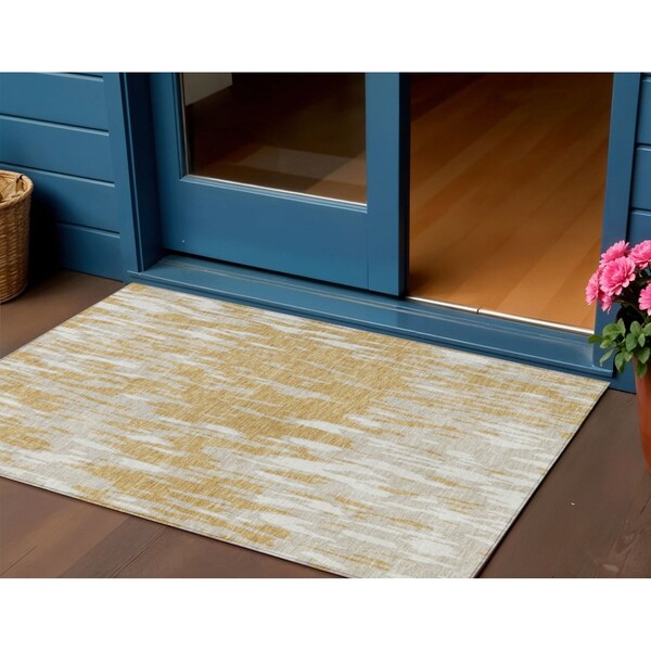 Homeroots 3' X 5' Gold And Ivory Abstract Washable Indoor Outdoor Area Rug 612659 - main