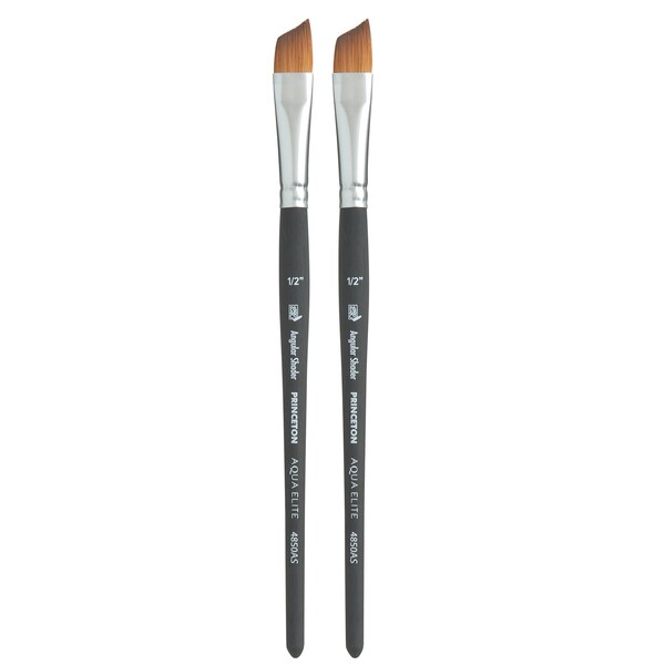 Princeton Aqua Elite Angle Shader Brush, Synthetic Bristles, Short Handle Watercolor, Size 1/2 inch, 2PK P4850AS050 - main