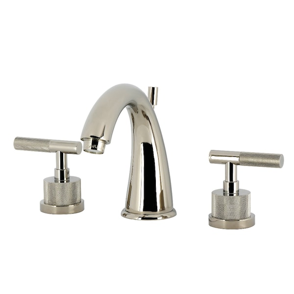 Kingston Brass Widespread Bathroom Faucet with Knurled Handle and Brass Pop-Up, Polished Nickel KS2966KNL - main