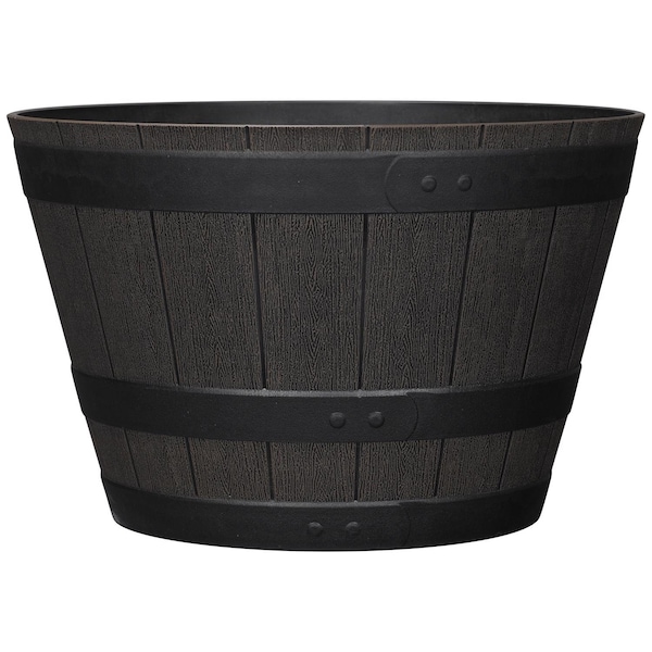 L&G 12 in. H X 19 in. W X 19 in. D X 19 in. D Polyresin Whiskey Barrel Planter Brown PVH6019TNI - main