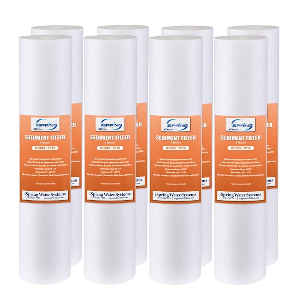 Ispring 5 Micron 10"x2.5" Standard Sediment Water Filter Replacement Cartridges, 8PK FP15X8 - main