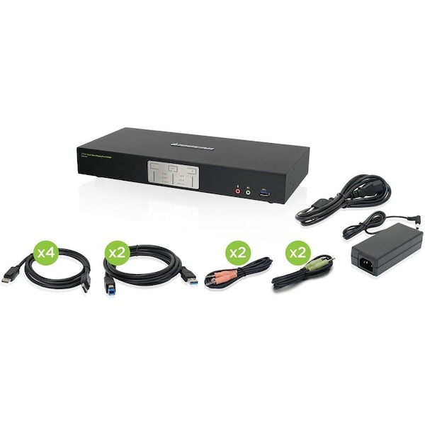 Iogear 2-Port 4K Dual View DisplayPort KVMP with USB 3.0 Hub and Audio (TAA) GCS1942 - main