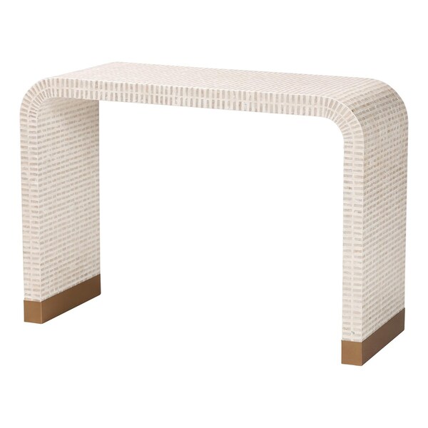 Bali & Pari Carlyn Coastal Beige and White Mother of Pearl Capiz Shell Console Table 252-13988-ZORO - main