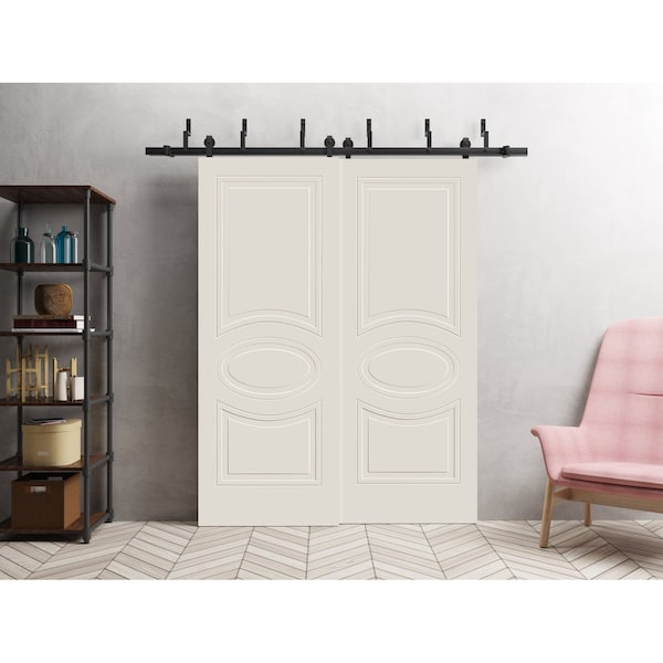 Vdomdoors Sliding Closet Barn Bypass Doors 48 x 80 inches / Mela 7001 Painted Creamy / Modern 6.6FT Rails Har MELA7001BBB-CRF-48 - main