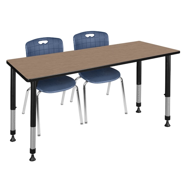 Regency Kee Adjustable Classroom Table W/ 2 Andy Stack Chairs, 72 in W, 24 in L, Noble Oak MT7224NOAPBK40NV - main