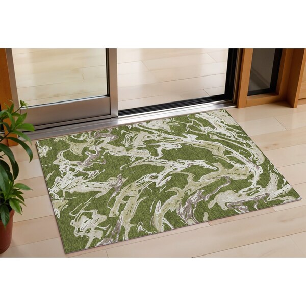 Homeroots 3' X 5' Olive Green And Ivory Abstract Washable Indoor Outdoor Area Rug 600114 - main