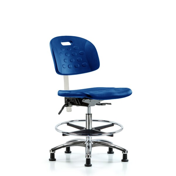 Blue Ridge Ergonomics Poly Clean Room Chair, Med Bench, Tilt, Foot Ring, Glides, Blue BR-CLR-HPMBCH-CR-T1-A0-CF-RG-BLU - main