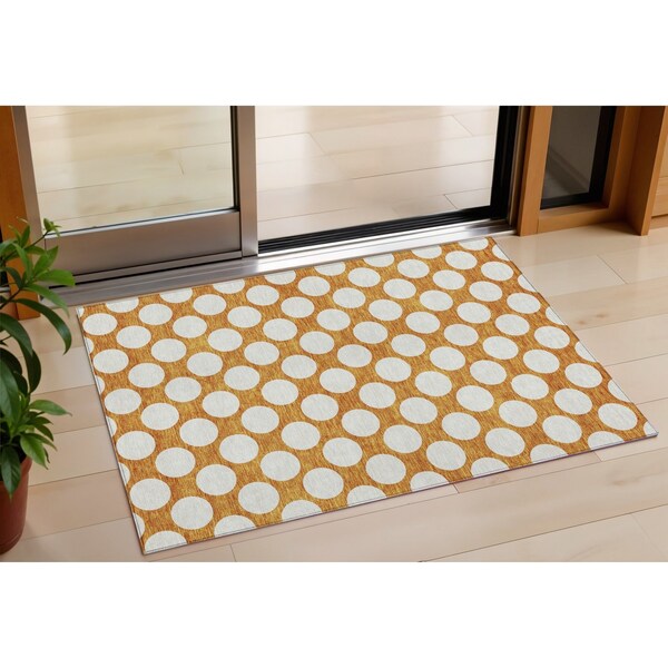 Homeroots 3' X 5' Orange And Ivory Polka Dot Washable Indoor Outdoor Area Rug 595259 - main