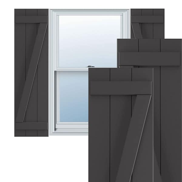 Ekena Millwork True Fit PVC, Three Board Joined Board-n-Batten Shutters w/Z-Bar, Shadow Mountain, 16 1/8W x 32H, PR TFP102BBF16X032SM - main