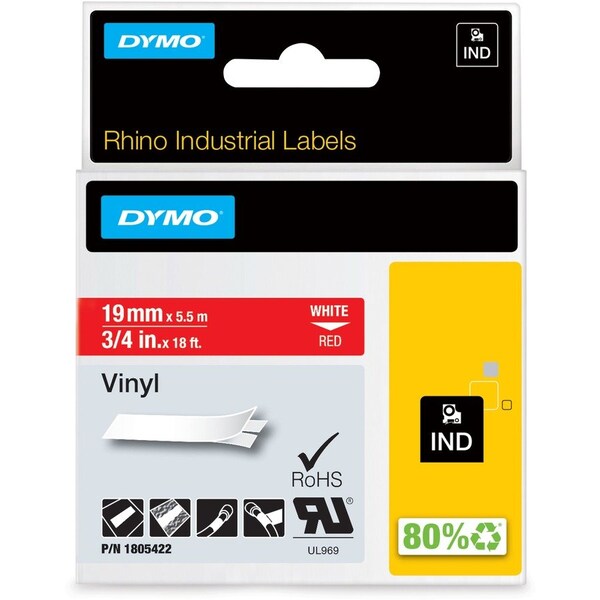 Dymo Label Tape Cartridge, White/Red, Labels/Roll: Continuous 1805422 - main