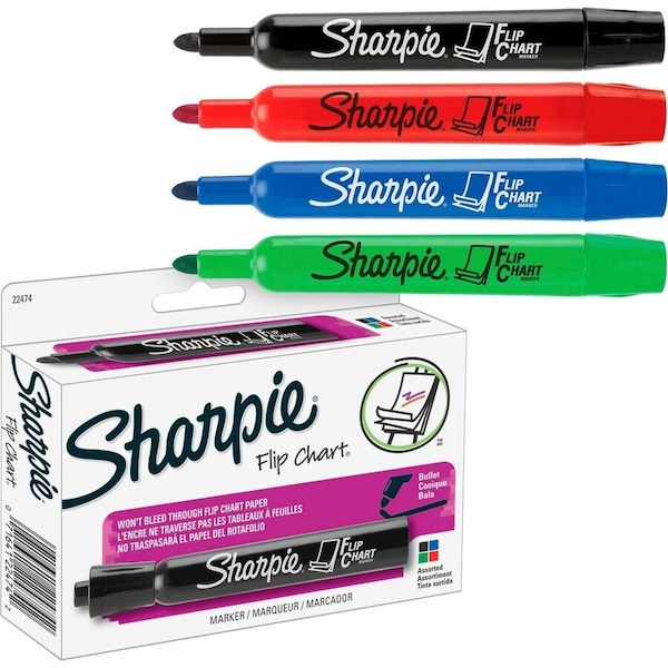 Sharpie Flip Chart Markers, Assorted Colors, 4 Per Pack, PK3 22474 - main