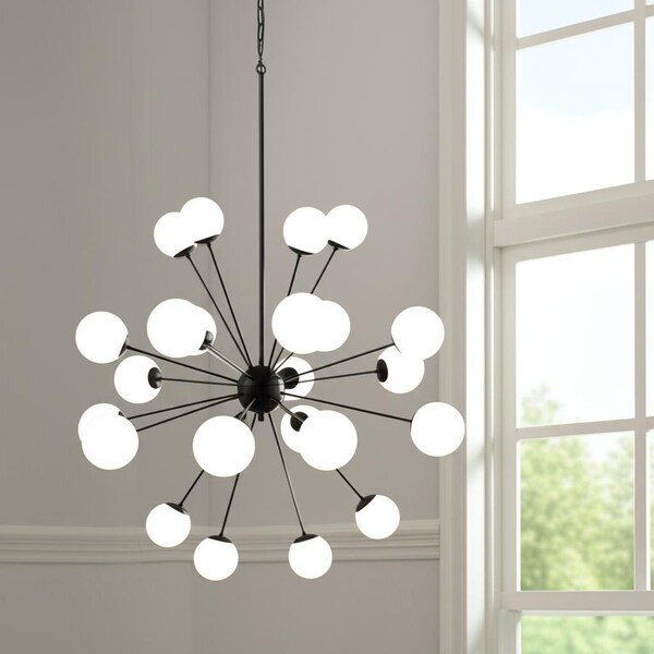 Homeroots Black Eleven Light Frosted Metal and Glass Dimmable Chandelier With White Shades 611365 - main